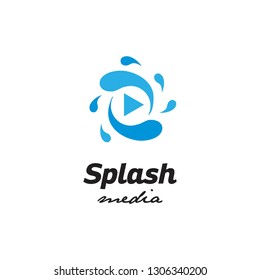 player button multimedia and water splash logo icon vector template