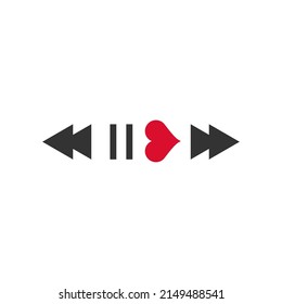 Player button with red heart on white background. Vector background.