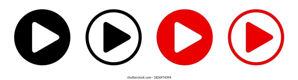 Player Button set icons sign in red and black color – vector