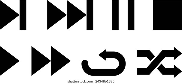 Player buttons icons set of audio play. Pause random. Vector Illustration.
