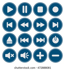 Player buttons set. Collection of media icons. Different media audio and video signs. Vector isolated illustration.