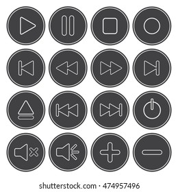 Player buttons set. Collection of media icons. Different media audio and video signs. Vector isolated illustration.