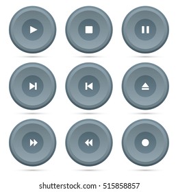 Player buttons set on a white background. Round buttons.