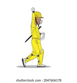 Player  celebrating after his team's’ victory in vector illustration cartoon. Cricketer caricature in happy mood