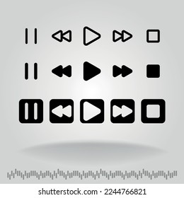 Player-Steuerelemente. Symbole zur Kontrolle von Videospielern. Audioknöpfe. Set von Vektorsymbol für Spieler.