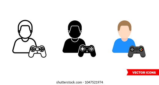 Player cybersport icon of 3 types: color, black and white, outline. Isolated vector sign symbol.