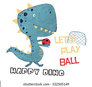 Player dinosaur t-shirt design with slogan. Vector illustration design for fashion fabrics, textile graphics, prints.