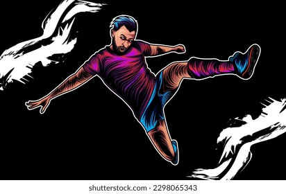 player football strugling with football or soccer