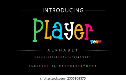 Player Funky colorful cartoon font type. Vector alphabet