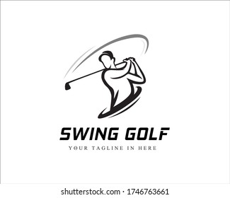 Player Golf Swing stick art logo design inspiration