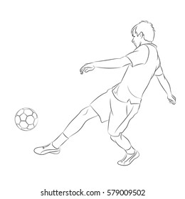 The player has a foot on the ball. Vector illustration. Sketch.
