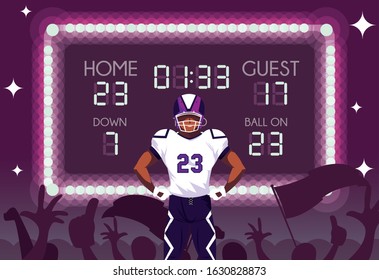 Player with helmet design, Super bowl american football sport hobby competition game training equipment tournement and play theme Vector illustration