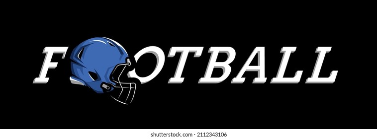 Player helmet on the background of the word football on a dark background.