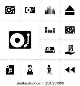 Player icon. collection of 13 player filled icons such as eject button, equalizer, gramophone, casino boy, play back. editable player icons for web and mobile.