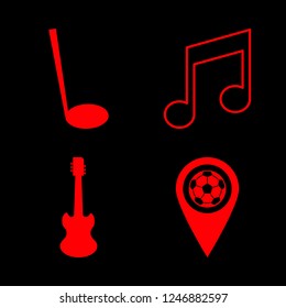 player icon set about music, melody, football field pin and guitar vector set