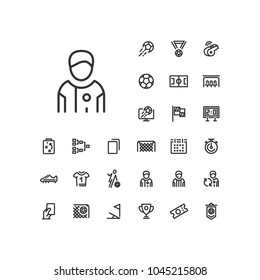 Player icon in set on the white background. Soccer / football linear icons to use in web and mobile app.
