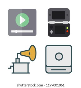 player icon set. vector set about video console, phonograph, cd player and video player icons set.