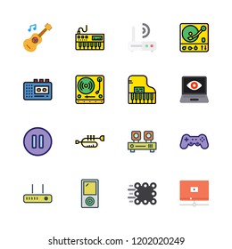 player icon set. vector set about guitar, trumpet, piano and turntable icons set.