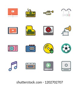 player icon set. vector set about walkman, cd player, piano and turntable icons set.