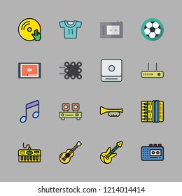 player icon set. vector set about recorder, trumpet, soccer jersey and audio player icons set.