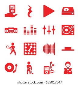 Player icons set. set of 16 player filled icons such as casino boy, equalizer, music pause, play, gramophone, pause, board game