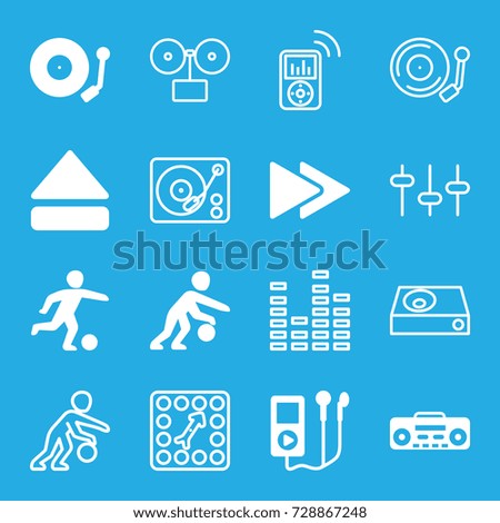 Player icons set. set of 16 player filled and outline icons such as eject button, fast forward, gramophone, equalizer