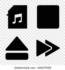 Player icons set. set of 4 player filled icons such as stop, eject button, fast forward