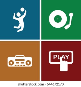 Player icons set. set of 4 player filled icons such as finger pressing play button