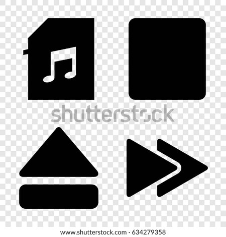 Player icons set. set of 4 player filled icons such as stop, eject button, fast forward