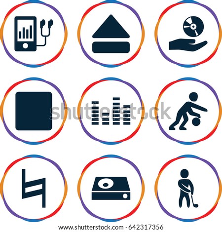 Player icons set. set of 9 player filled icons such as equalizer, stop, eject button, pause
