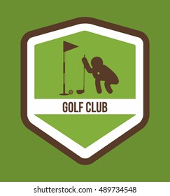 Player inside shield icon. Golf sport and hobby theme. Colorful design. Vector illustration