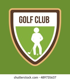 Player inside shield icon. Golf sport and hobby theme. Colorful design. Vector illustration