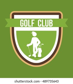 Player inside shield icon. Golf sport and hobby theme. Colorful design. Vector illustration