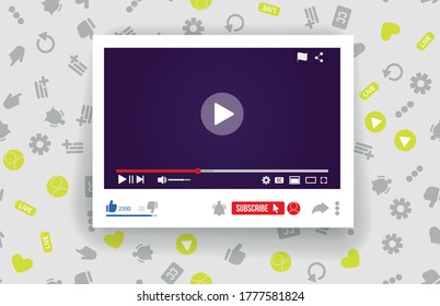 The player interface in social networks. The layout on gray background with a shadow. Vector illustration