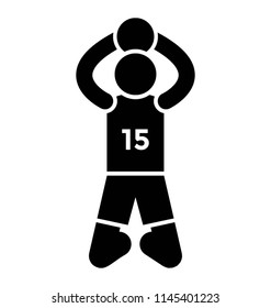 Player in jersey with hands on the head showing free throw gesture 