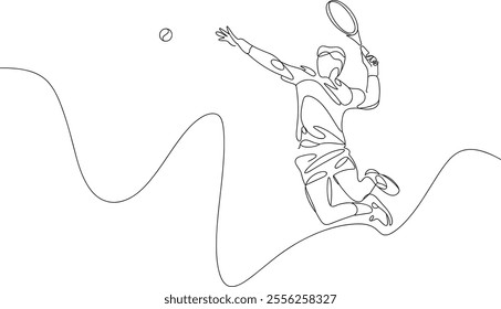 Player Jumping One-Line Art – Continuous Contour Drawing of Athletic Motiom