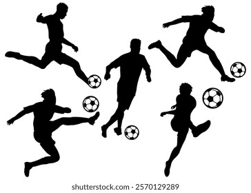 player kicking the ball different poses - man playing soccer silhouette illustration