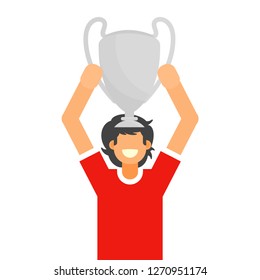player lifting trophy, soccer player lifting trophy, player and trophy