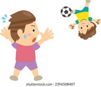 Player making an overhead kick and the keeper
