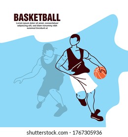 Player man with ball design, Basketball sport hobby competition and game theme Vector illustration