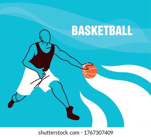 Player man with ball design, Basketball sport hobby competition and game theme Vector illustration