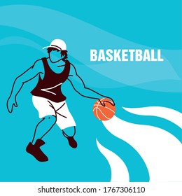 Player man with ball and hat design, Basketball sport hobby competition and game theme Vector illustration