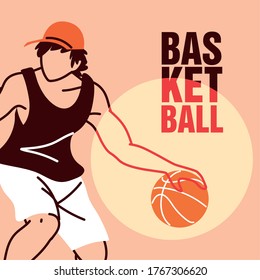 Player man with ball and hat design, Basketball sport hobby competition and game theme Vector illustration