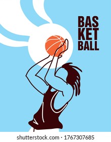 Player man with ball jumping design, Basketball sport hobby competition and game theme Vector illustration