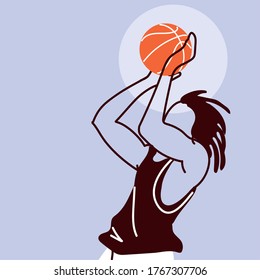 Player man with ball jumping design, Basketball sport hobby competition game training equipment tournement and play theme Vector illustration