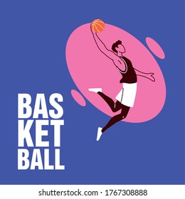 Jugador con diseño de salto de baloncesto, competencia de hobby deportivo de baloncesto y tema de juego Ilustración vectorial