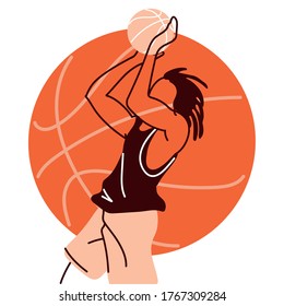 Jugador con diseño de salto de baloncesto, competencia de hobby deportivo de baloncesto y tema de juego Ilustración vectorial
