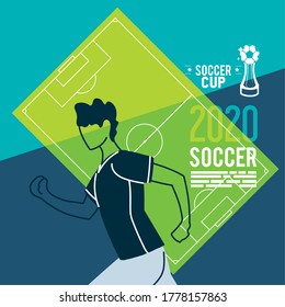 Player man in front of court design, Soccer 2020 football sport hobby competition and game theme Vector illustration