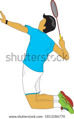 Player Man is jumping smash in playing Badminton