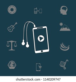 The player mobile phone with headphones vector icon